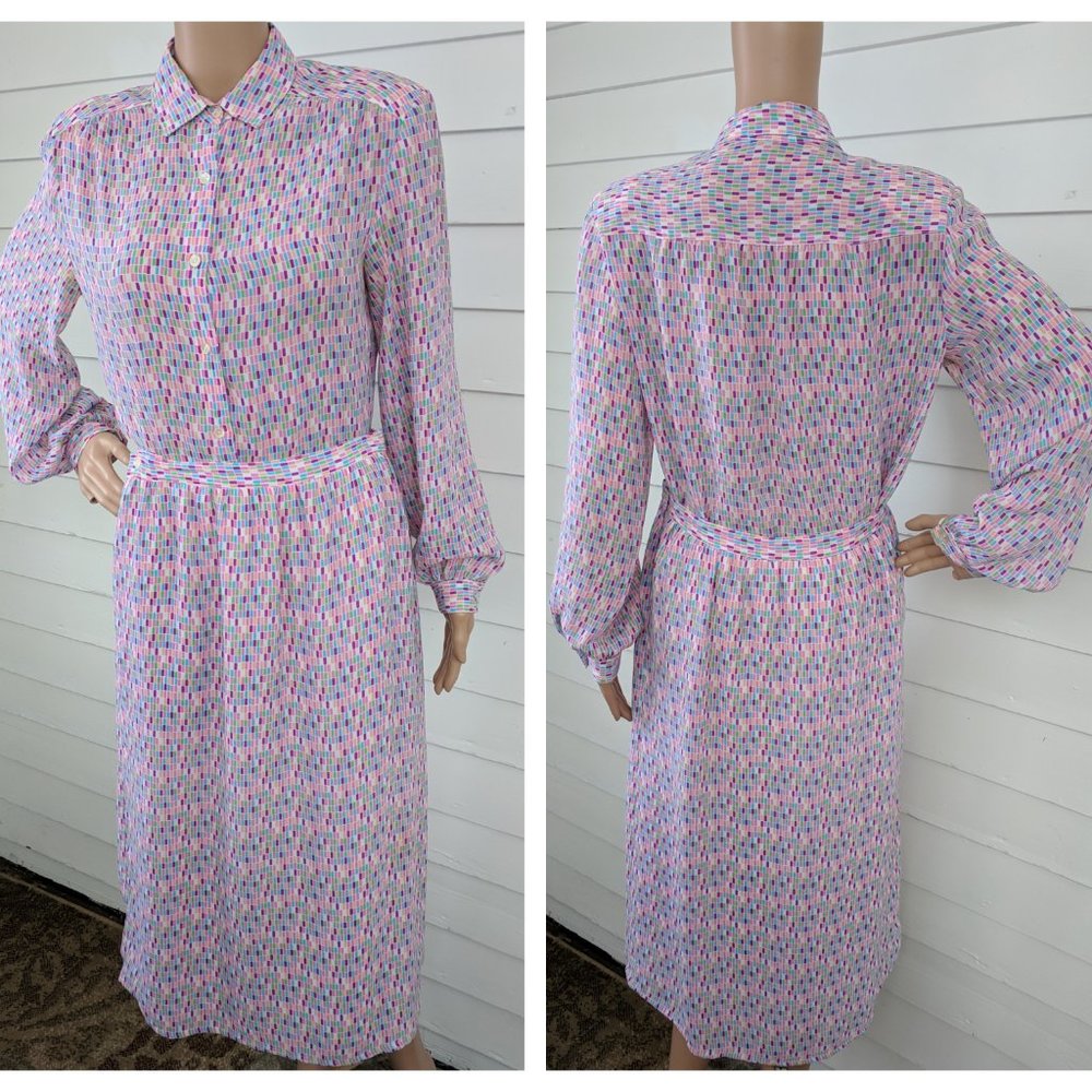 80s Print Blouse & Skirt Two Piece Purple Pink 12